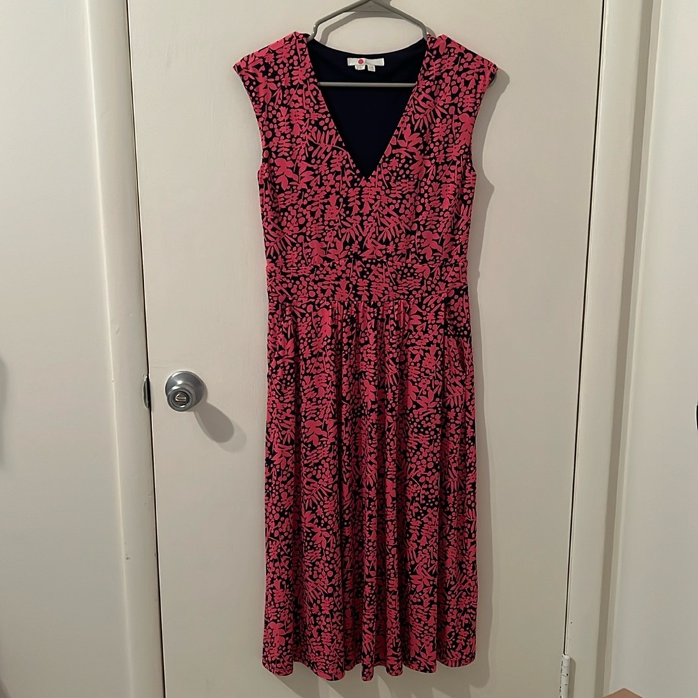 Boden Odilie Jersey Dress, 4R, bright pink and navy